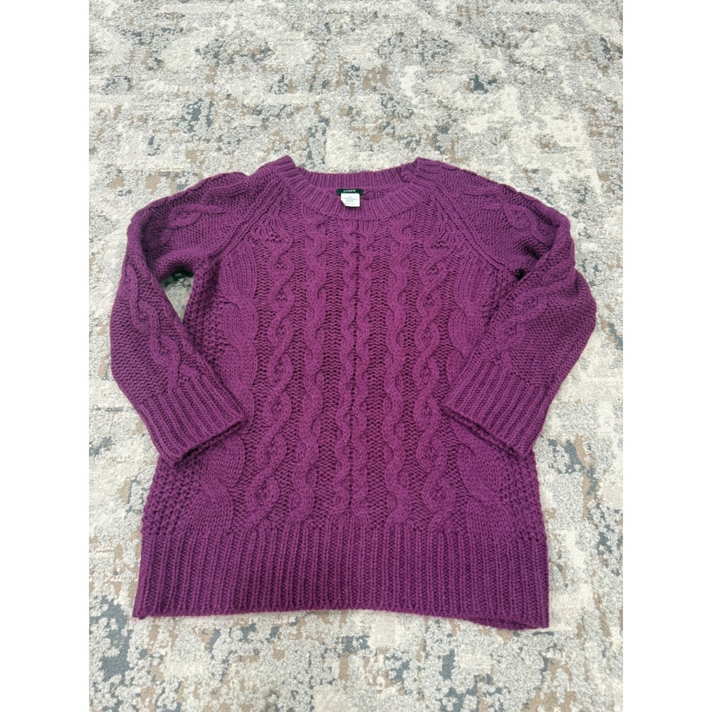 J.Crew Womens Purple Alpaca Merino Wool Blend Cable Knit Sweater XS RN77388